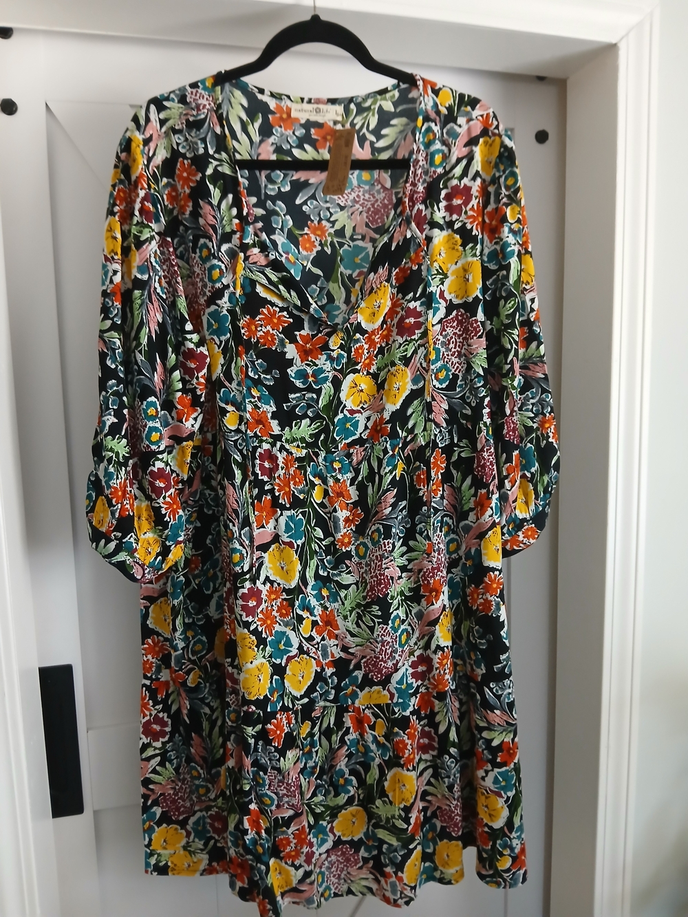 Natural Life Floral V-Neck Swing Top Dress - Black Multi